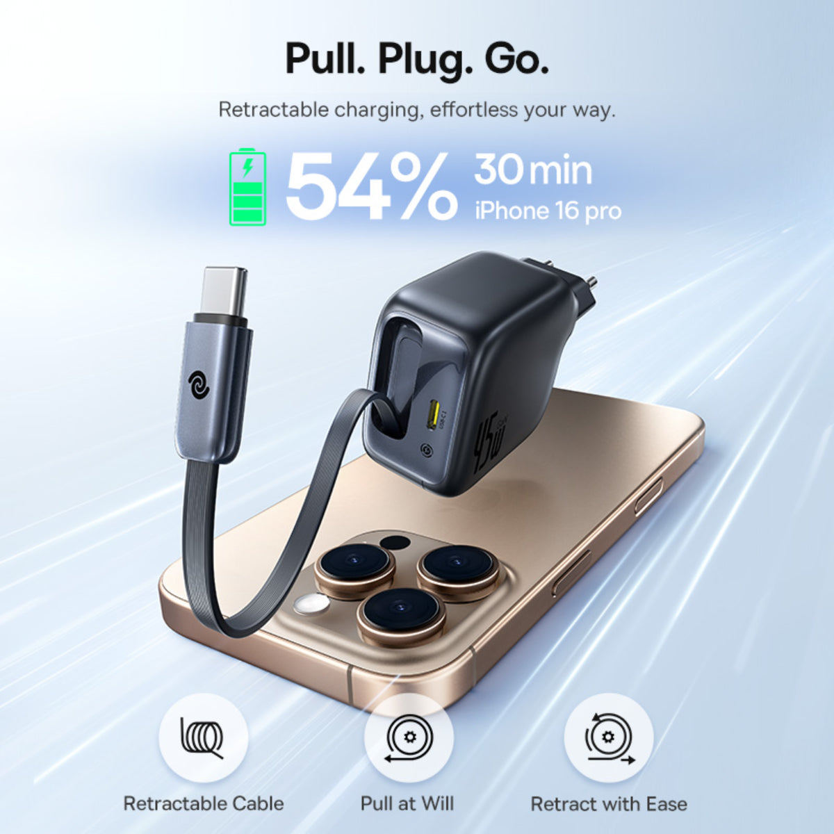 Baseus EnerCore CJ11 Fast Charger with Retractable Cable 2C 45W