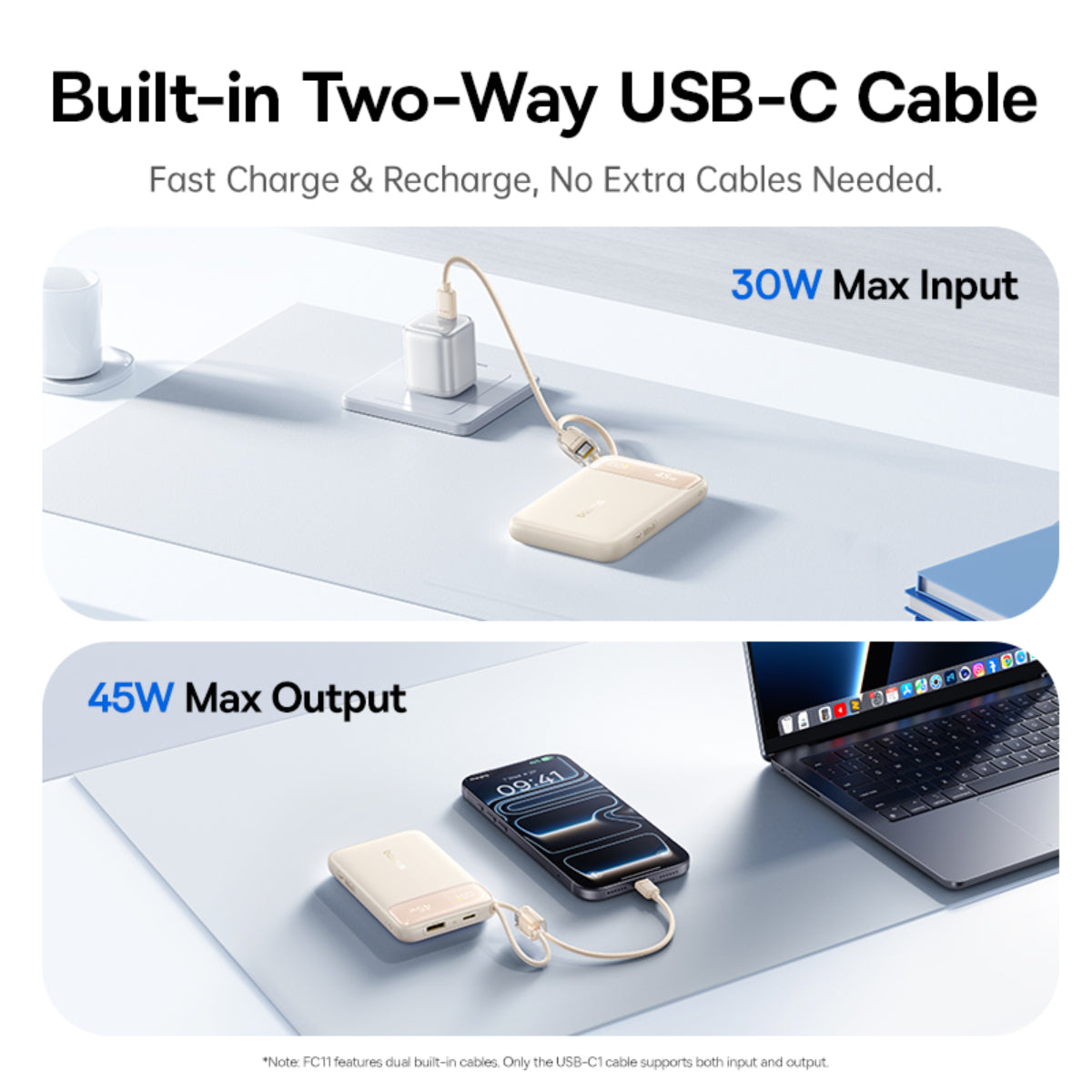 Baseus EnerFill FC11 Power Bank with Dual Built-in USB-C Cables 10000mAh 45W