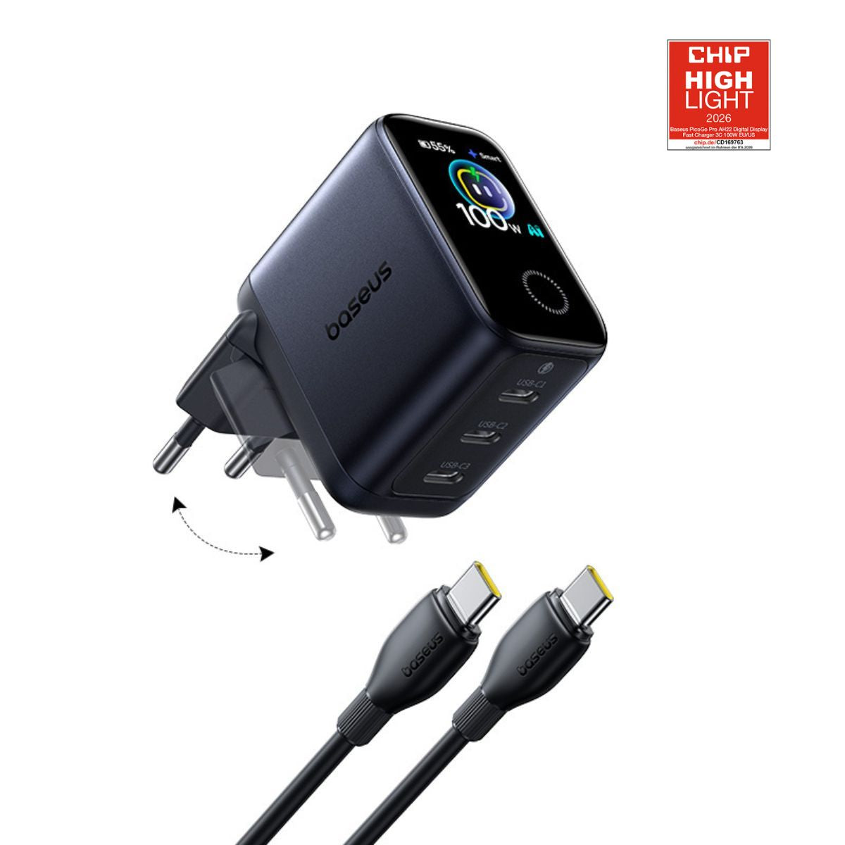 Baseus PicoGo Pro AH22 Digital Display 3-Port Fast Charger 100W